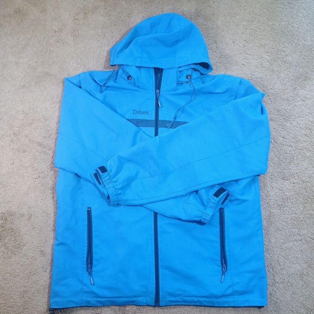 Dobsom Sweden Windbreaker Jacket Mens XL Blue Hooded Gorpcore Outdoor‎ Full Zip